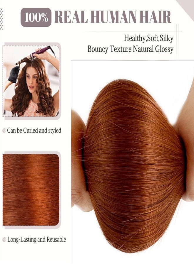 Smartinnov Copper Red Weft Hair Extensions, Double Weft Sew in Human Hair Extension for Women 16 Inch 100g Light Auburn Brown Hair Bundles Hand Tied Sew in for Adding Silky Straight New Red Ginger Color - Image 4